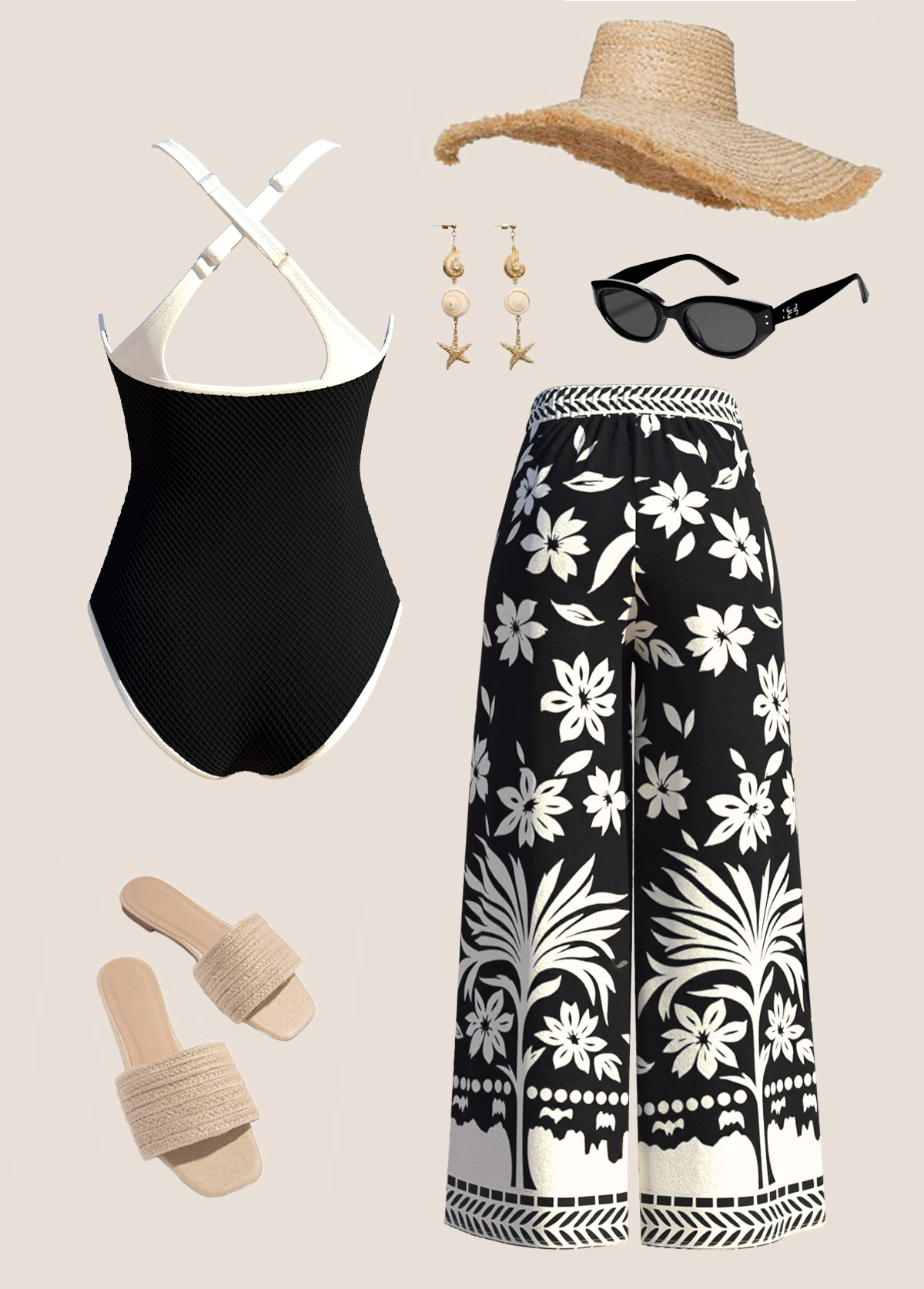 Tummy Control Floral Print Black One Piece Swimwear | picture 