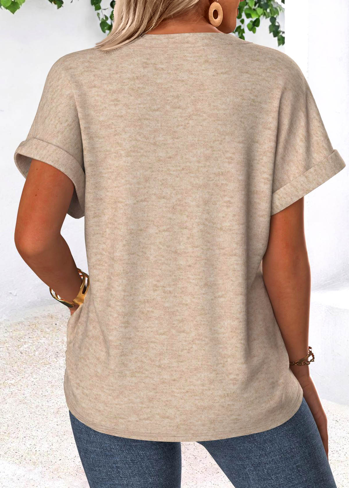 Light Camel Tummy Coverage Heart Print T Shirt | picture 