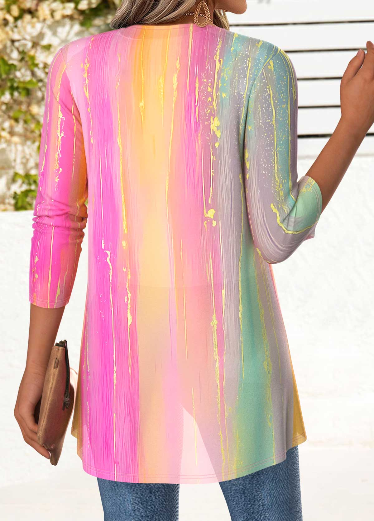 Multi Color Tummy Coverage Ombre Long Sleeve Lightweight Cardigan | picture 