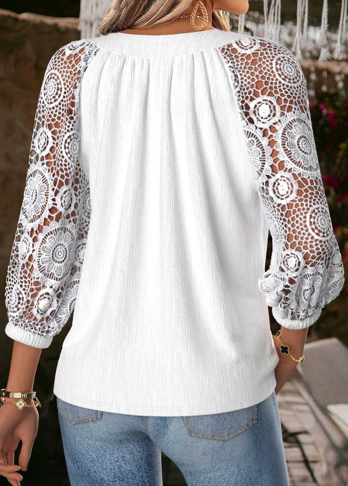 Raw White Tummy Coverage 3/4 Sleeve V Neck Blouse | picture 