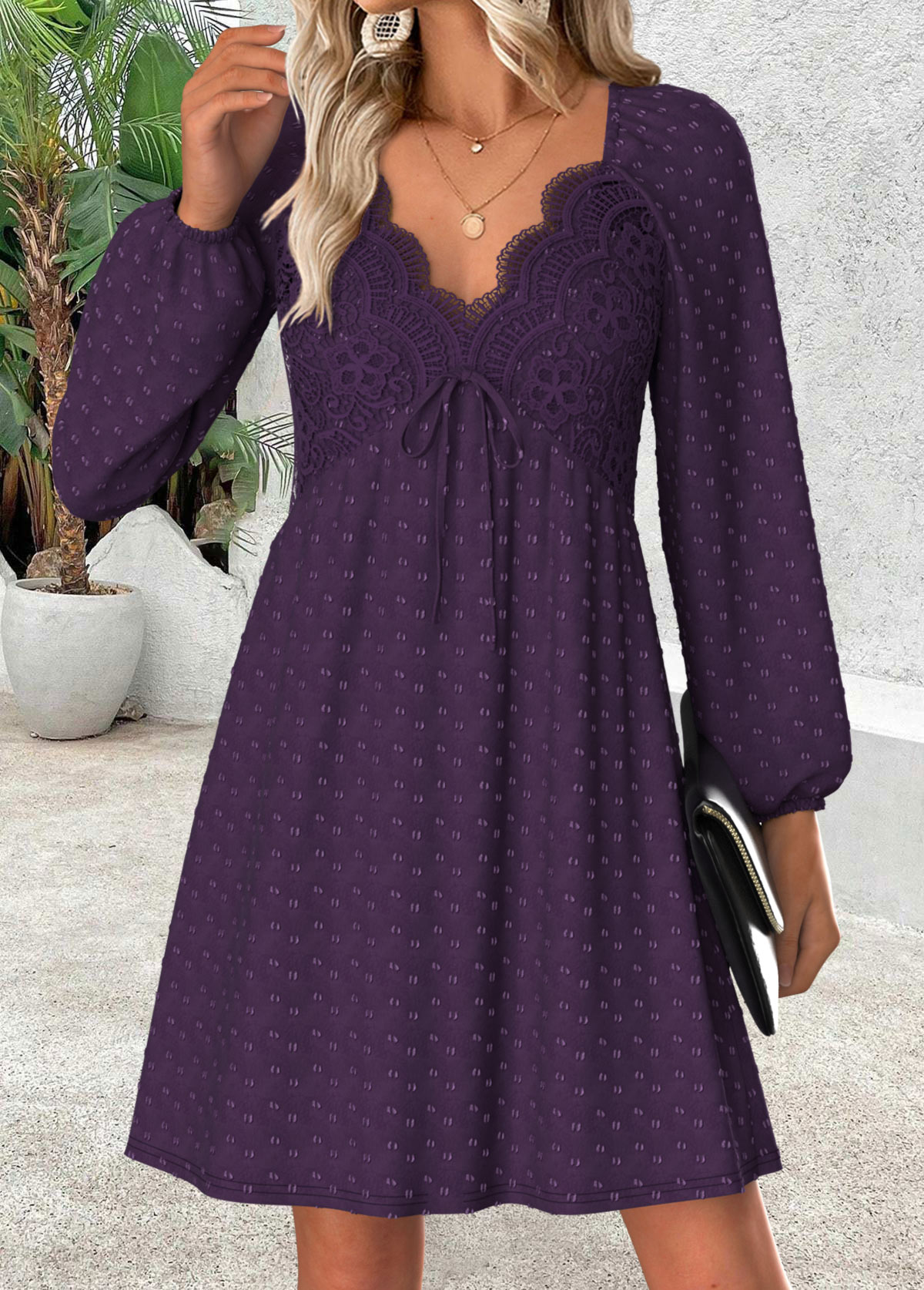 Dark Purple Tummy Coverage Short Long Sleeve Dress | picture 