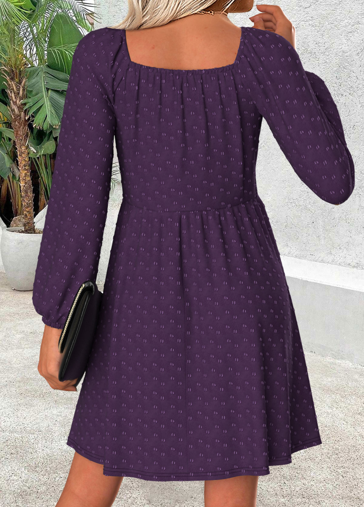 Dark Purple Tummy Coverage Short Long Sleeve Dress | picture 