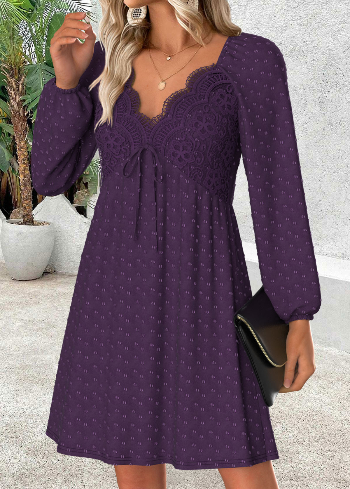 Dark Purple Tummy Coverage Short Long Sleeve Dress | picture 