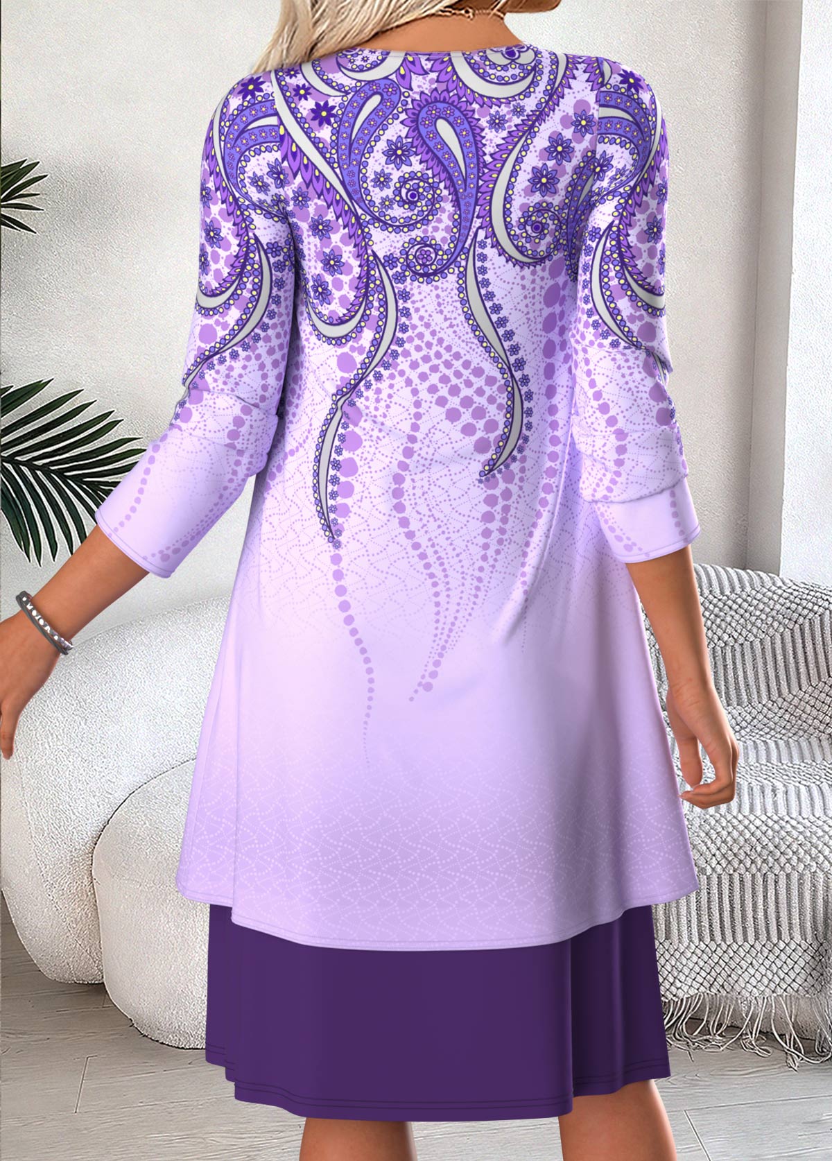 Purple Tummy Coverage Tribal Print Dress and Cardigan | picture 