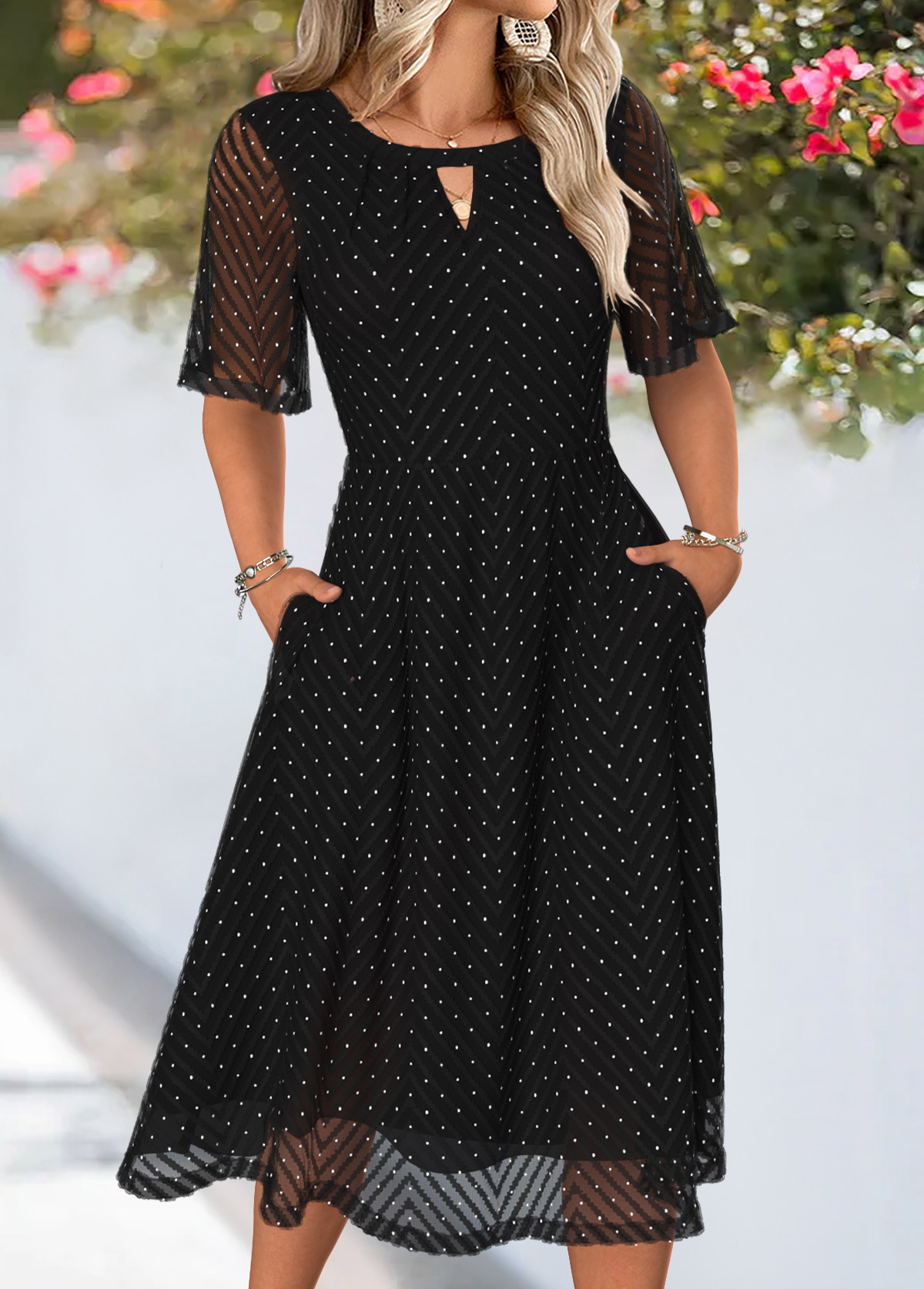 Black Tummy Coverage Half Sleeve Round Neck Dress | picture 