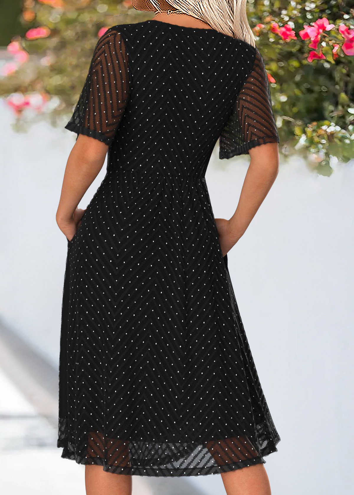 Black Tummy Coverage Half Sleeve Round Neck Dress | picture 