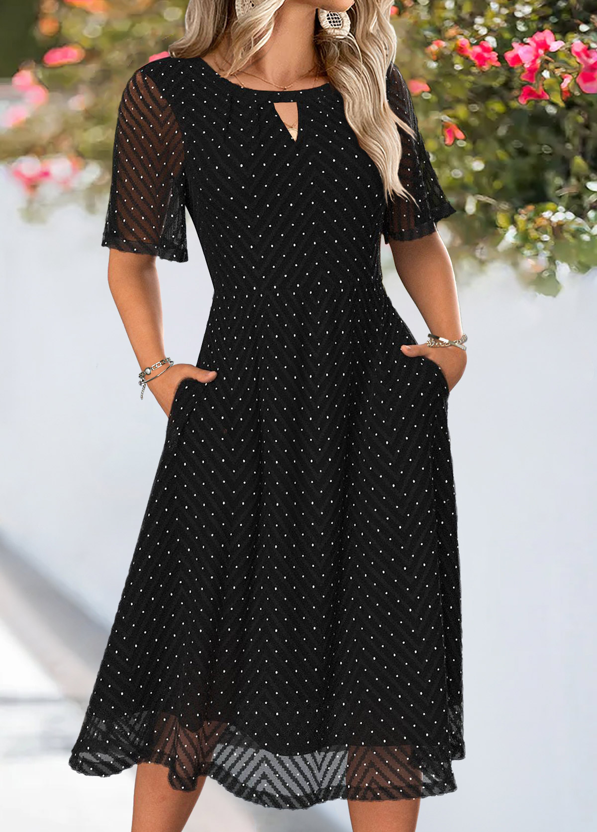 Black Tummy Coverage Half Sleeve Round Neck Dress | picture 
