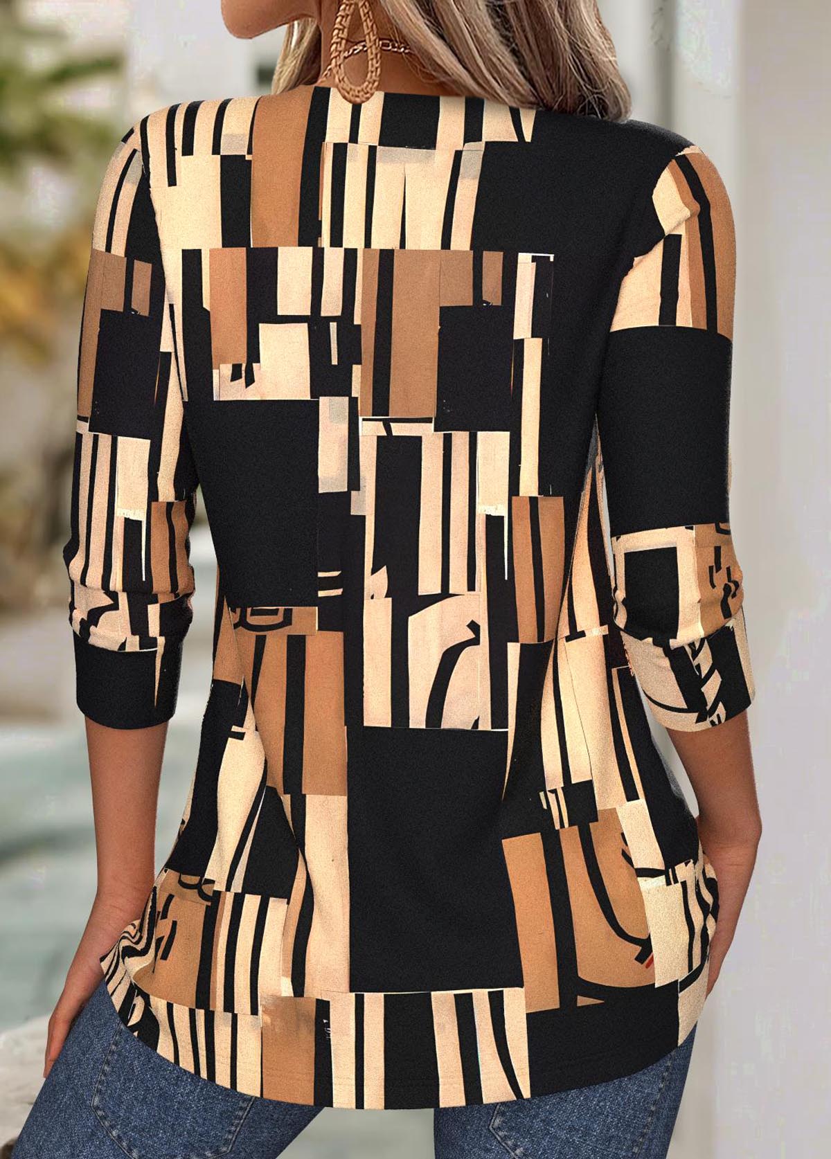 Dark Coffee Tummy Coverage Geometric Print T Shirt | picture 