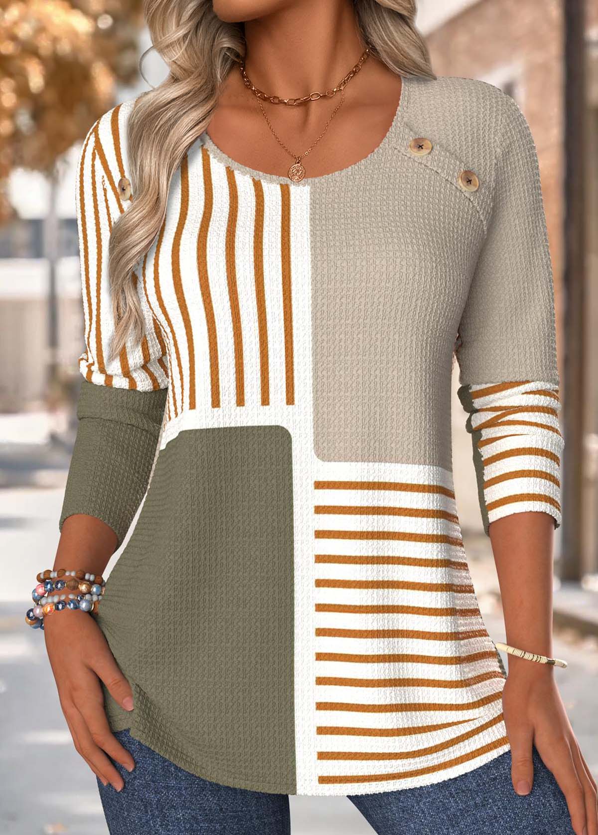 Sage Green Tummy Coverage Geometric Print T Shirt | picture 