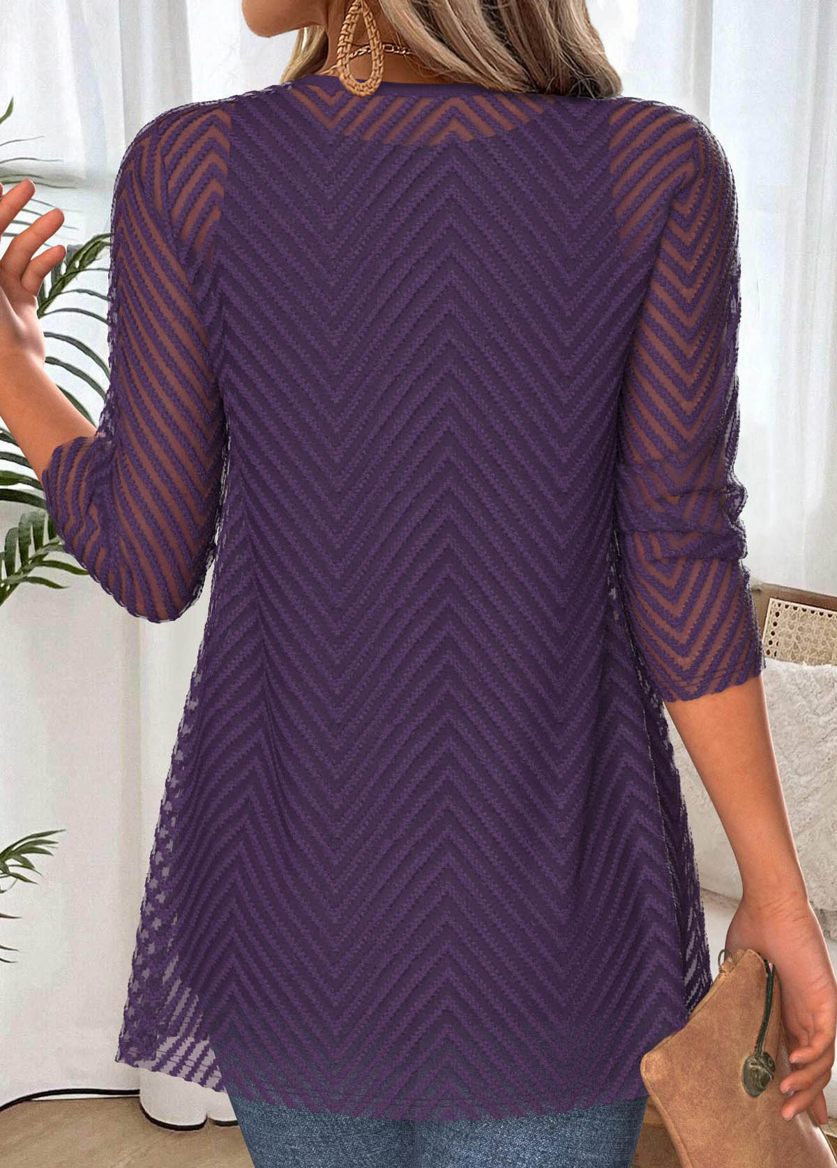 Dark Purple Tummy Coverage Long Sleeve T Shirt | picture 