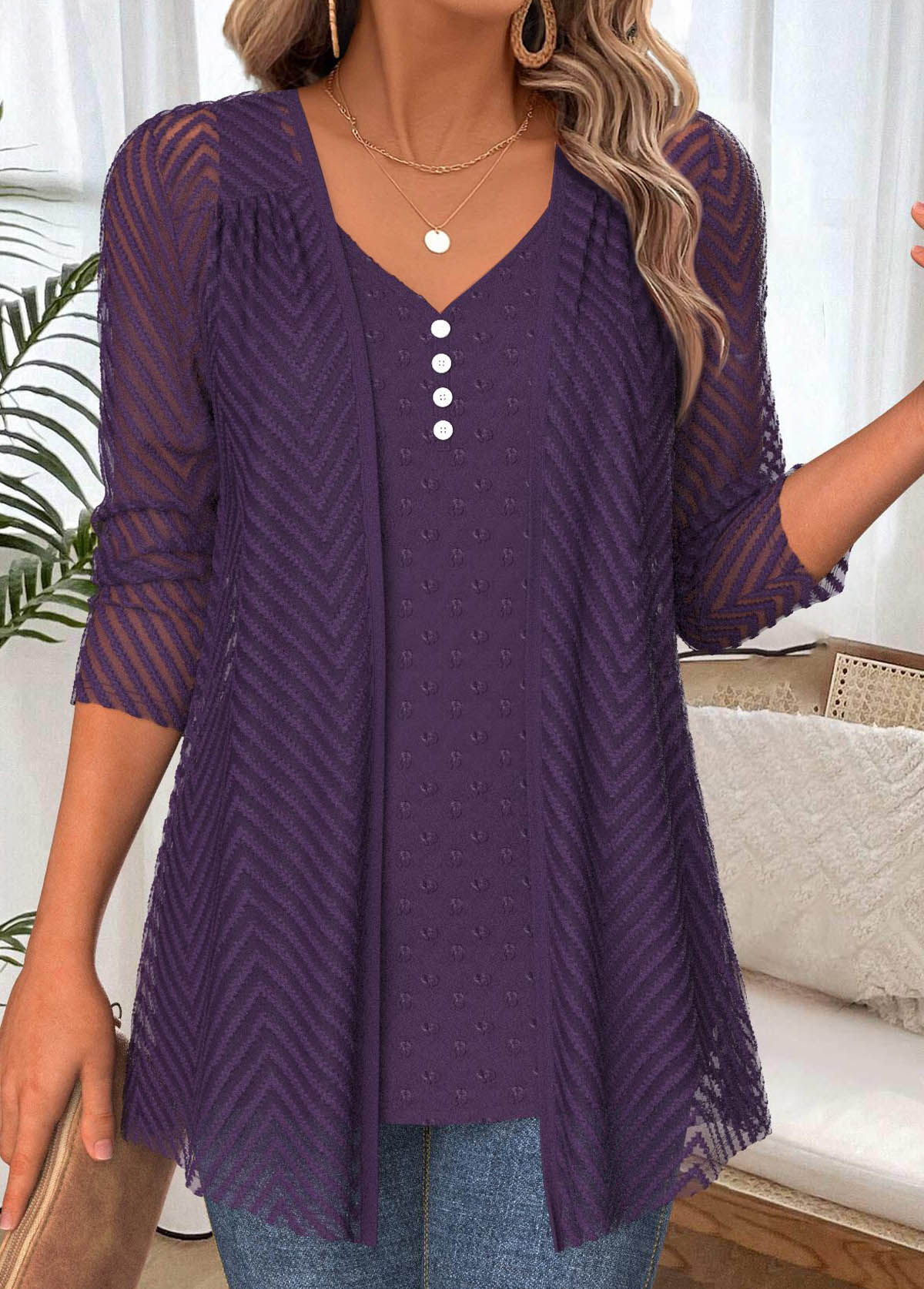 Dark Purple Tummy Coverage Long Sleeve T Shirt | picture 