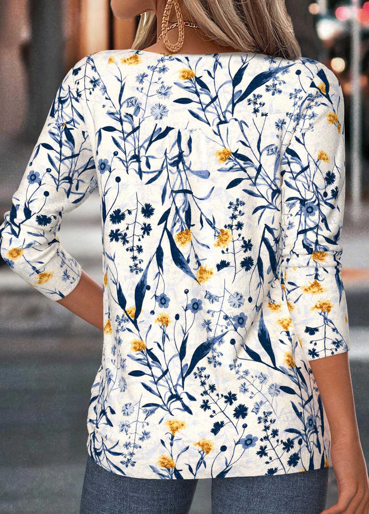 Beige Tummy Coverage Floral Print Long Sleeve T Shirt | picture 