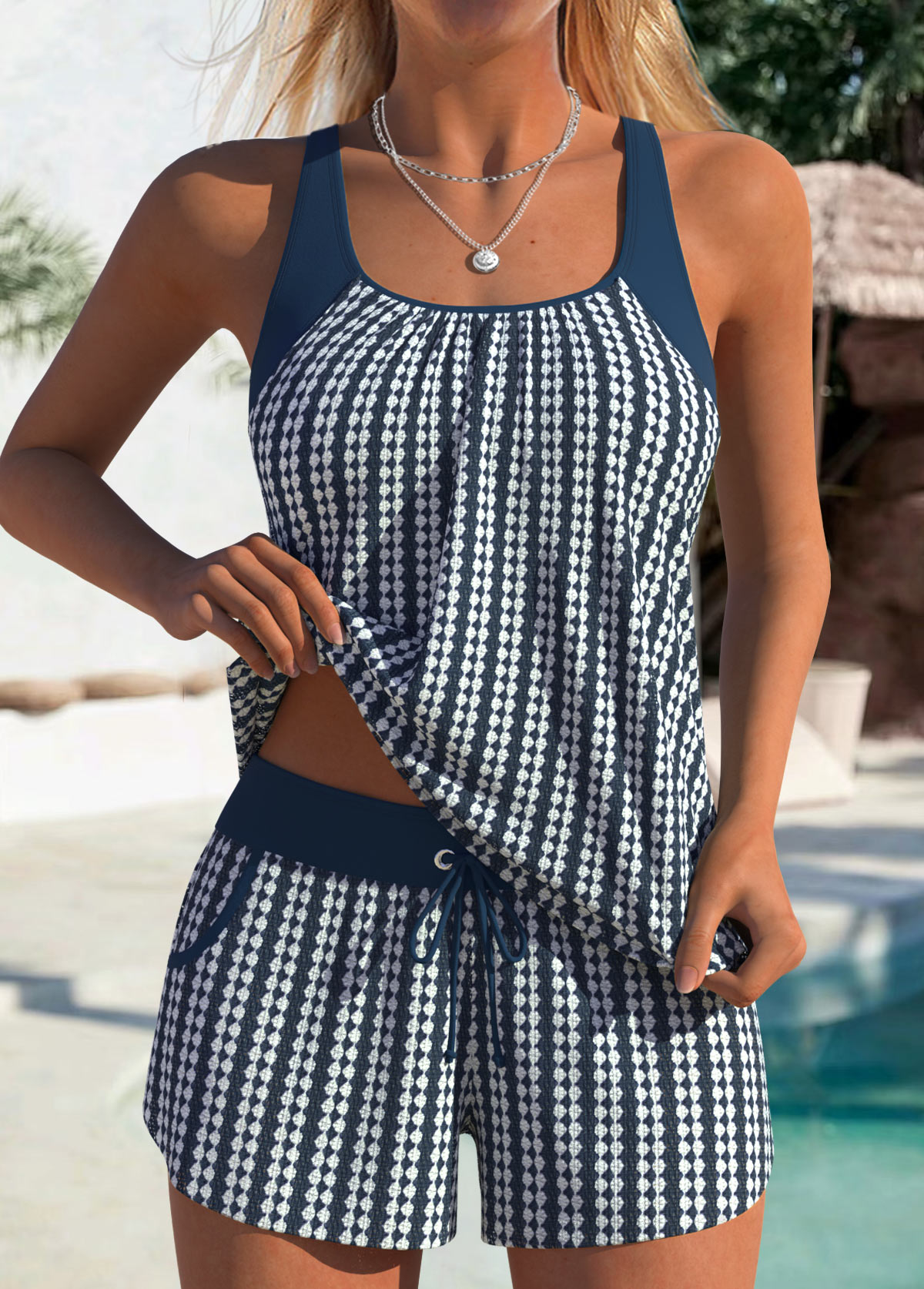 Tummy Coverage Mid Waisted Dusty Blue Tankini Set | picture 
