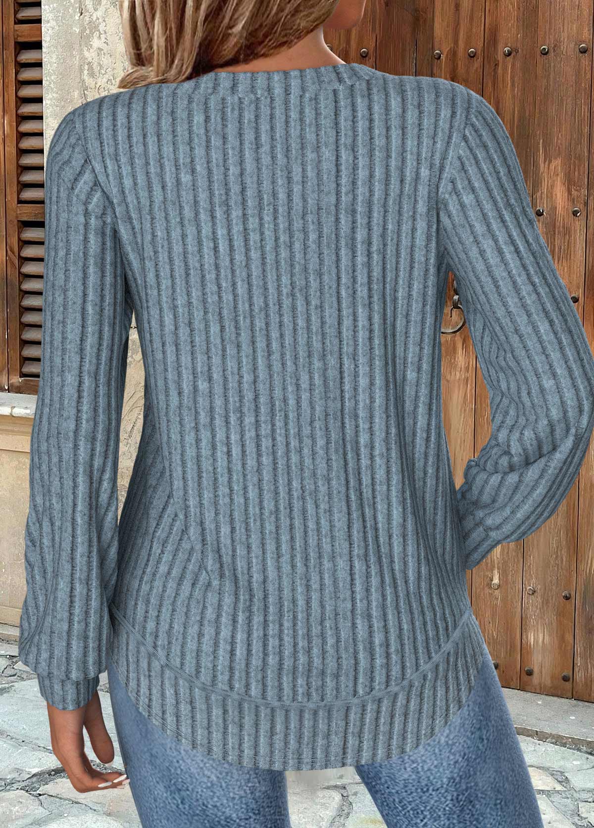 Dusty Blue Long Sleeve Round Neck Sweatshirt | picture 