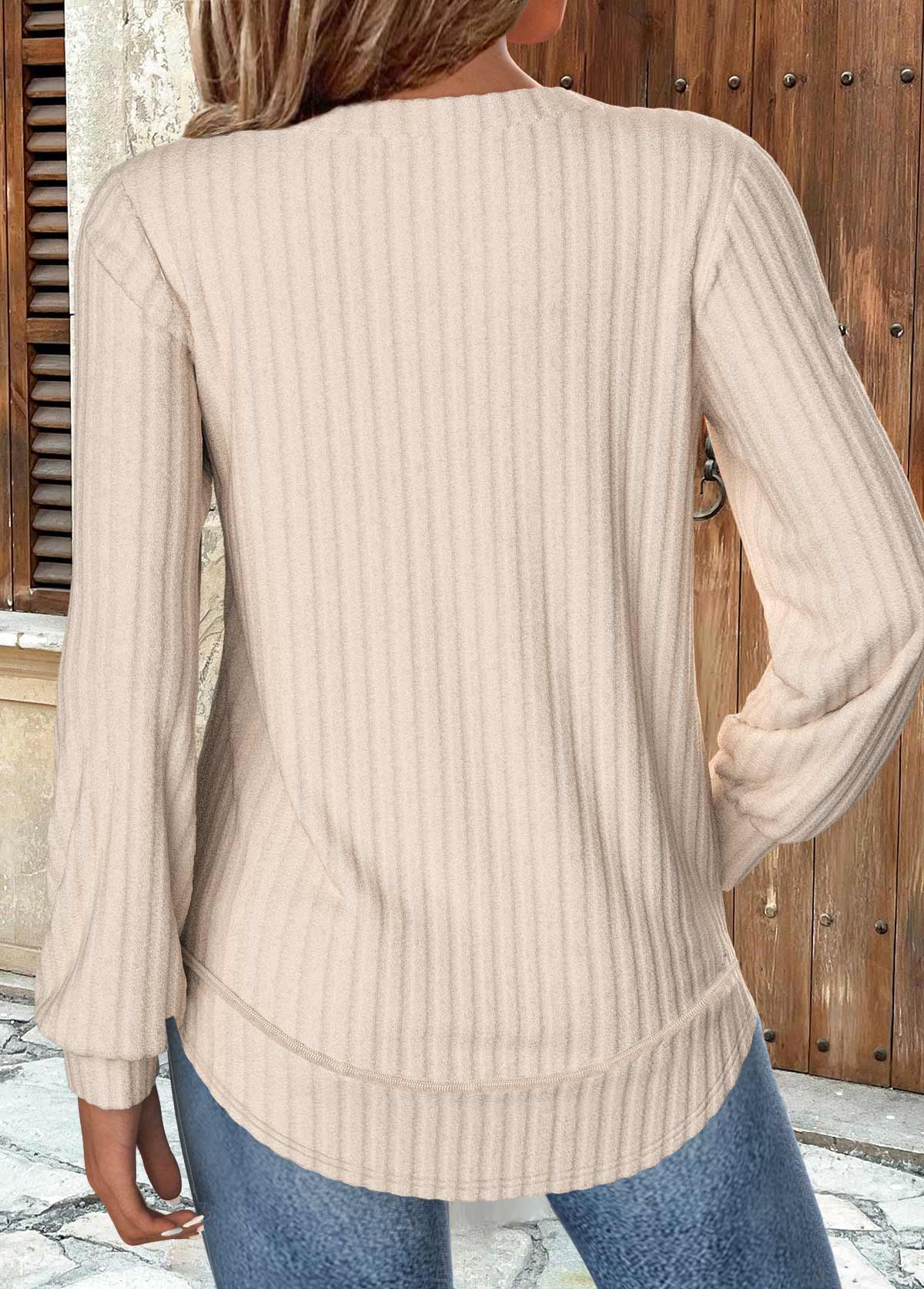 Beige Long Sleeve Round Neck Sweatshirt | picture 