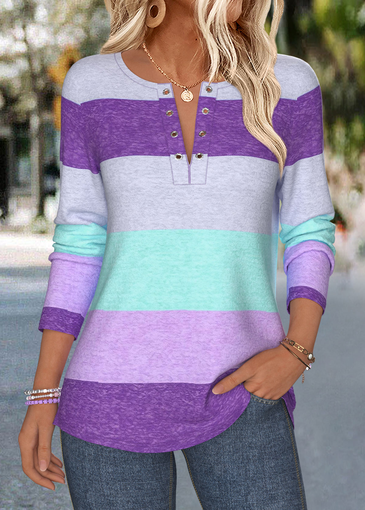 Multi Color Patch Pocket Geometric Print T Shirt | picture 