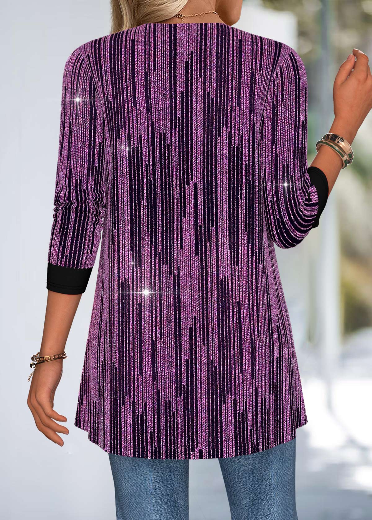 Purple Tummy Coverage Long Sleeve Fake Two Piece Twinset | picture 