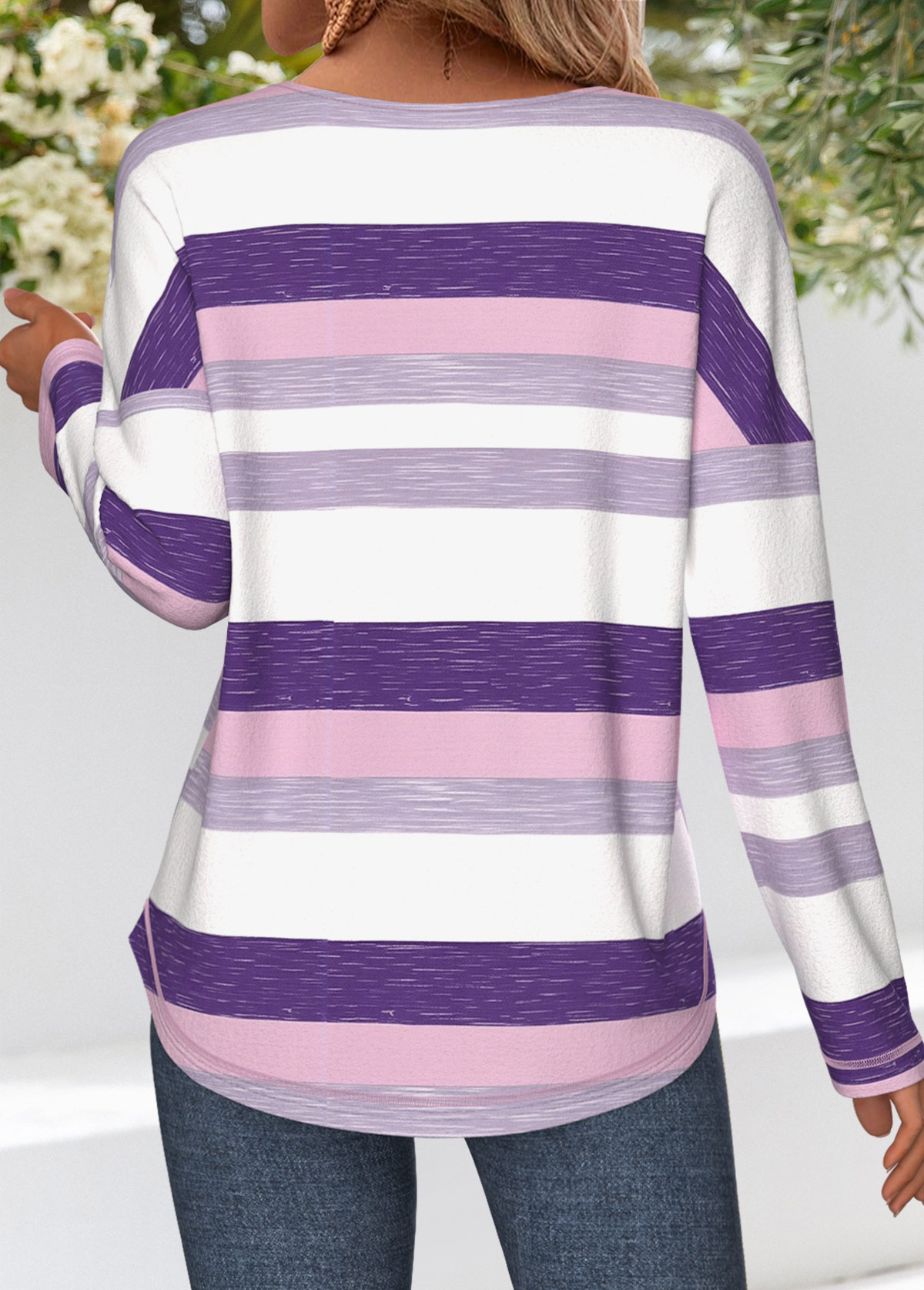 Purple Tummy Coverage Multi Stripe Print T Shirt | picture 