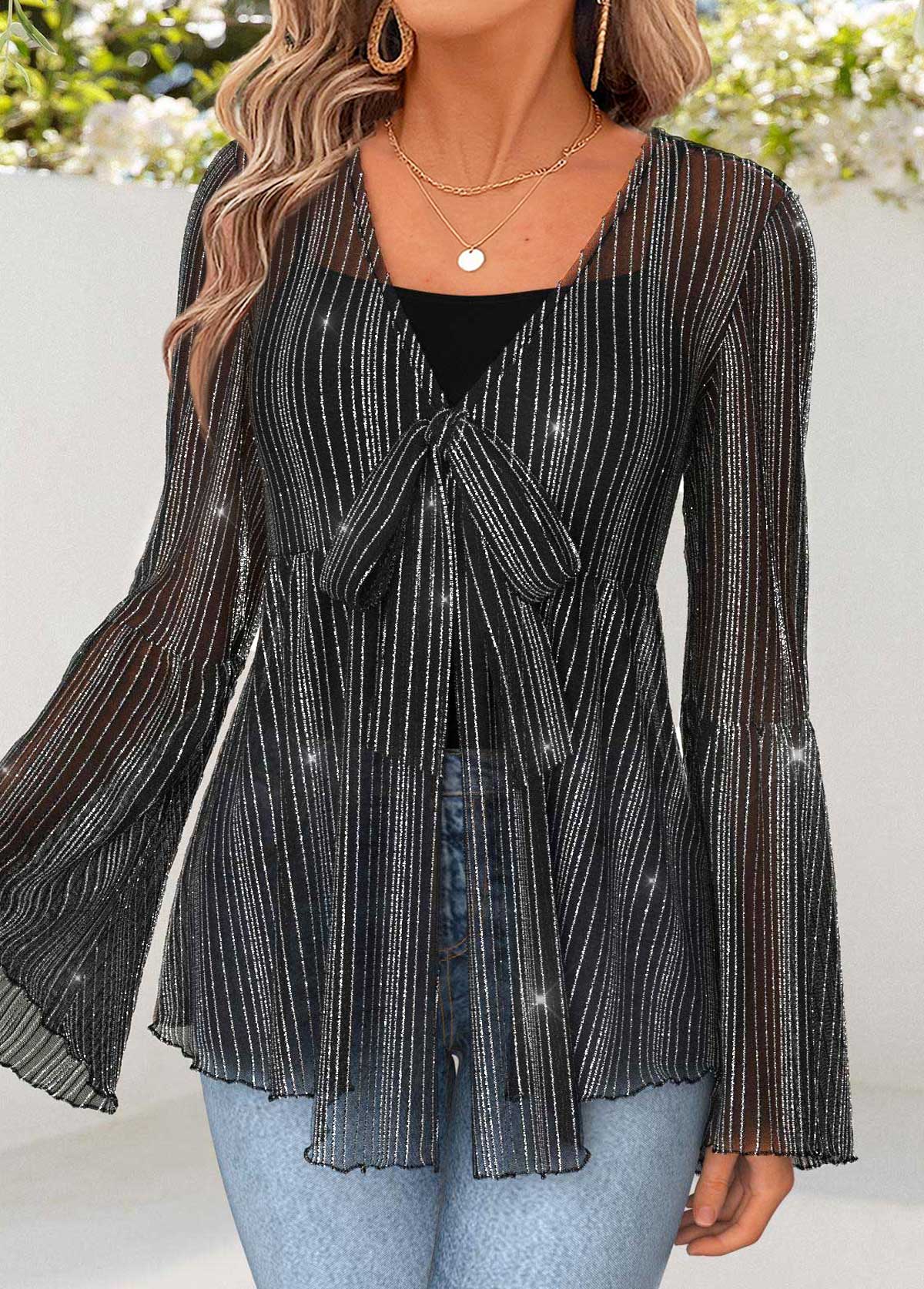 Black Tummy Coverage Long Sleeve Lightweight Cardigan | picture 