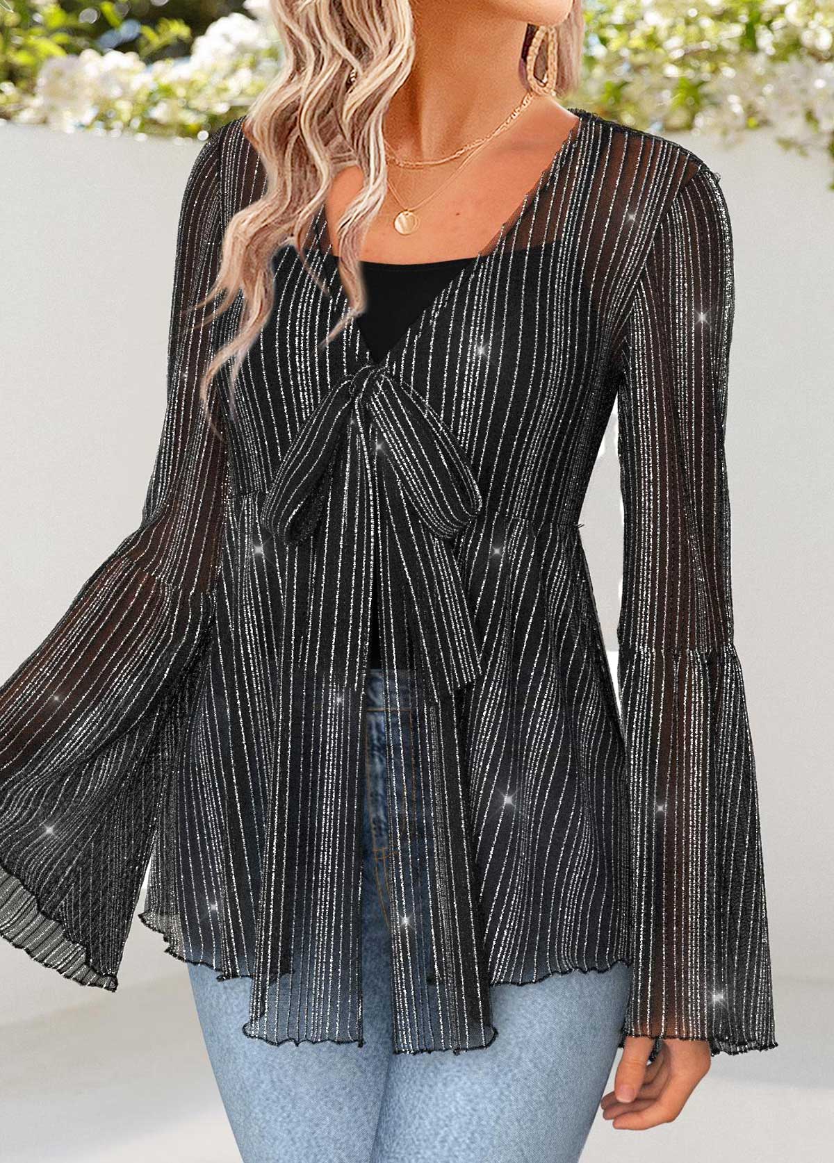 Black Tummy Coverage Long Sleeve Lightweight Cardigan | picture 