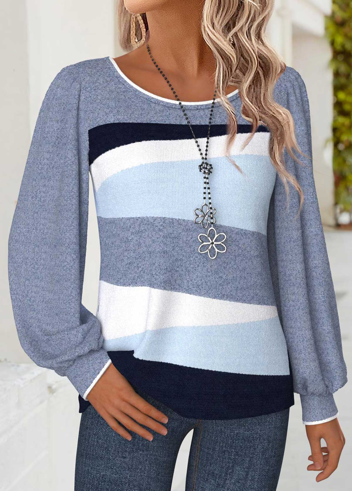 Blue Tummy Coverage Geometric Print Long Sleeve T Shirt | picture 
