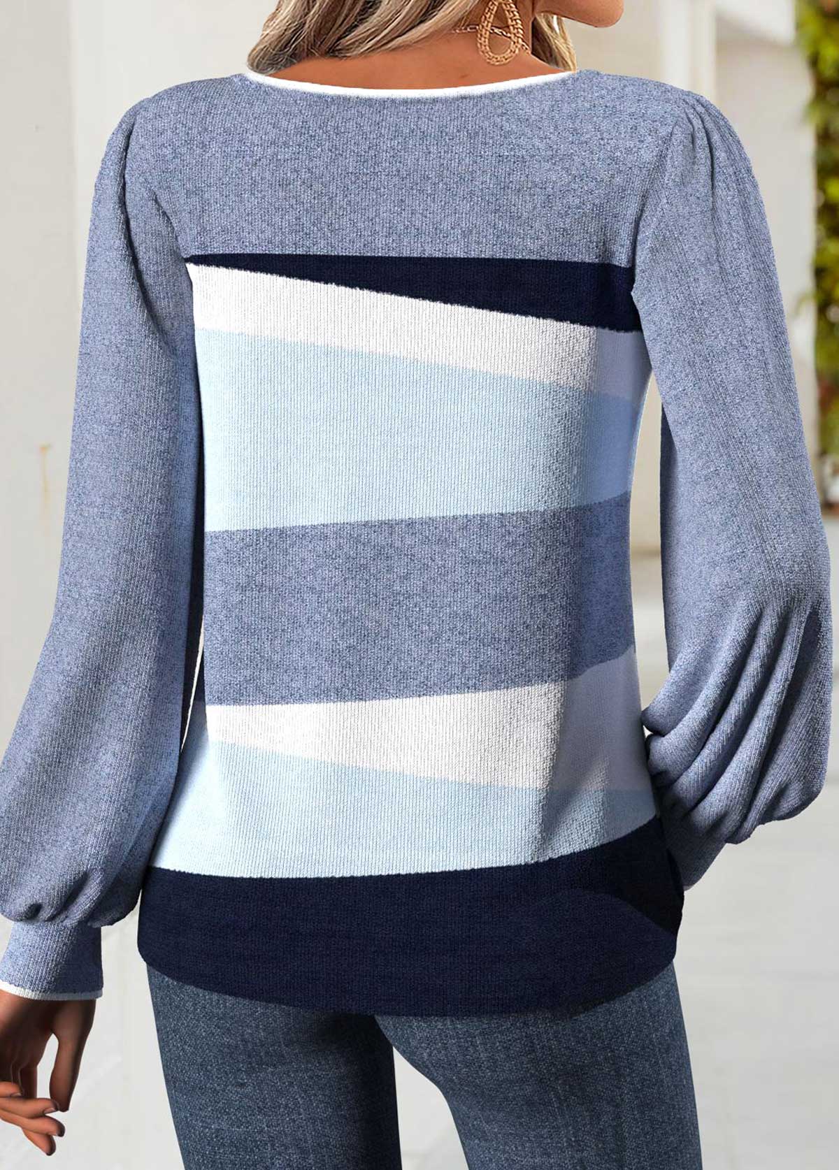 Blue Tummy Coverage Geometric Print Long Sleeve T Shirt | picture 