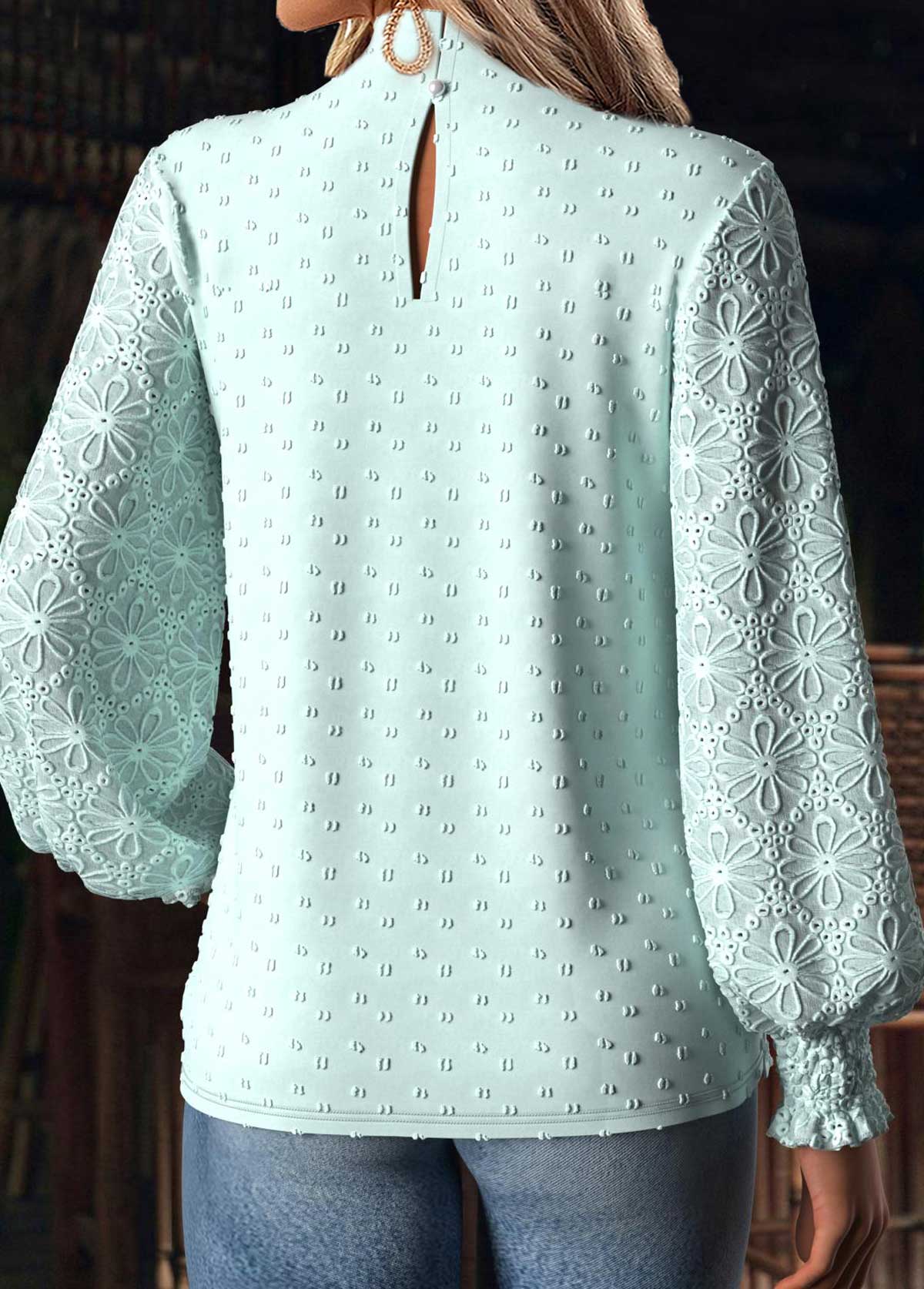 Mint Green Tummy Coverage Long Sleeve High Neck Blouse | picture 