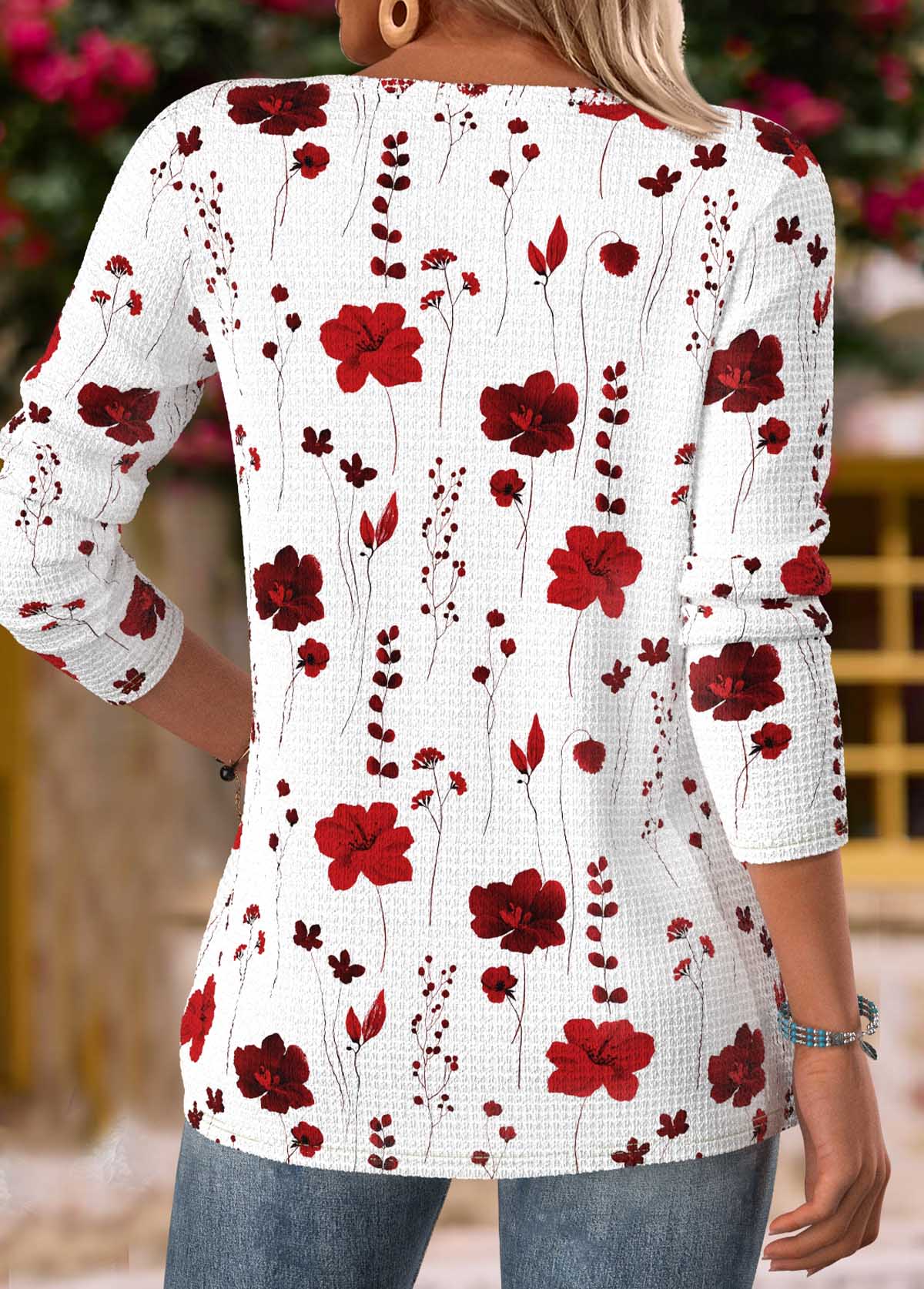 White Tummy Coverage Floral Print Long Sleeve T Shirt | picture 