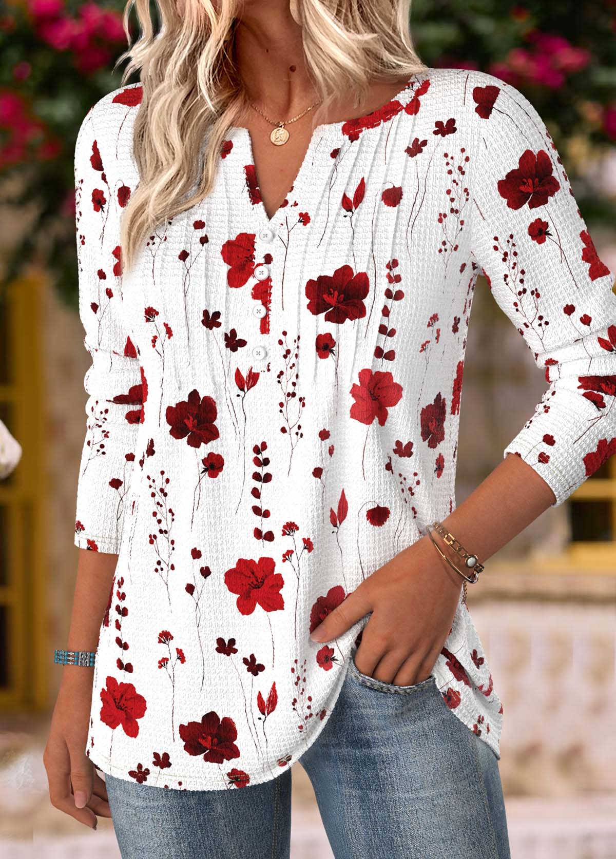 White Tummy Coverage Floral Print Long Sleeve T Shirt | picture 