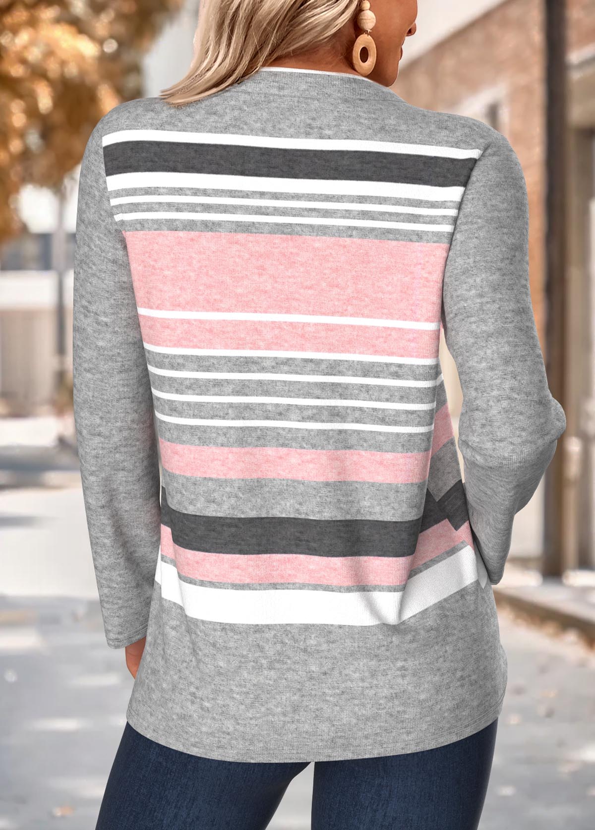 Light Grey Marl Tummy Coverage Striped T Shirt | picture 