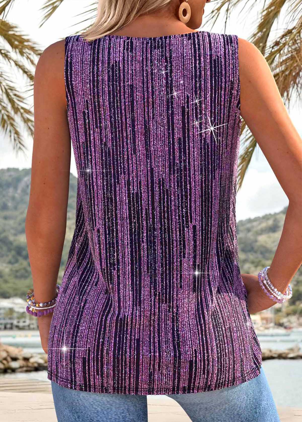 Purple Tummy Coverage Sleeveless V Neck Tank Top | picture 