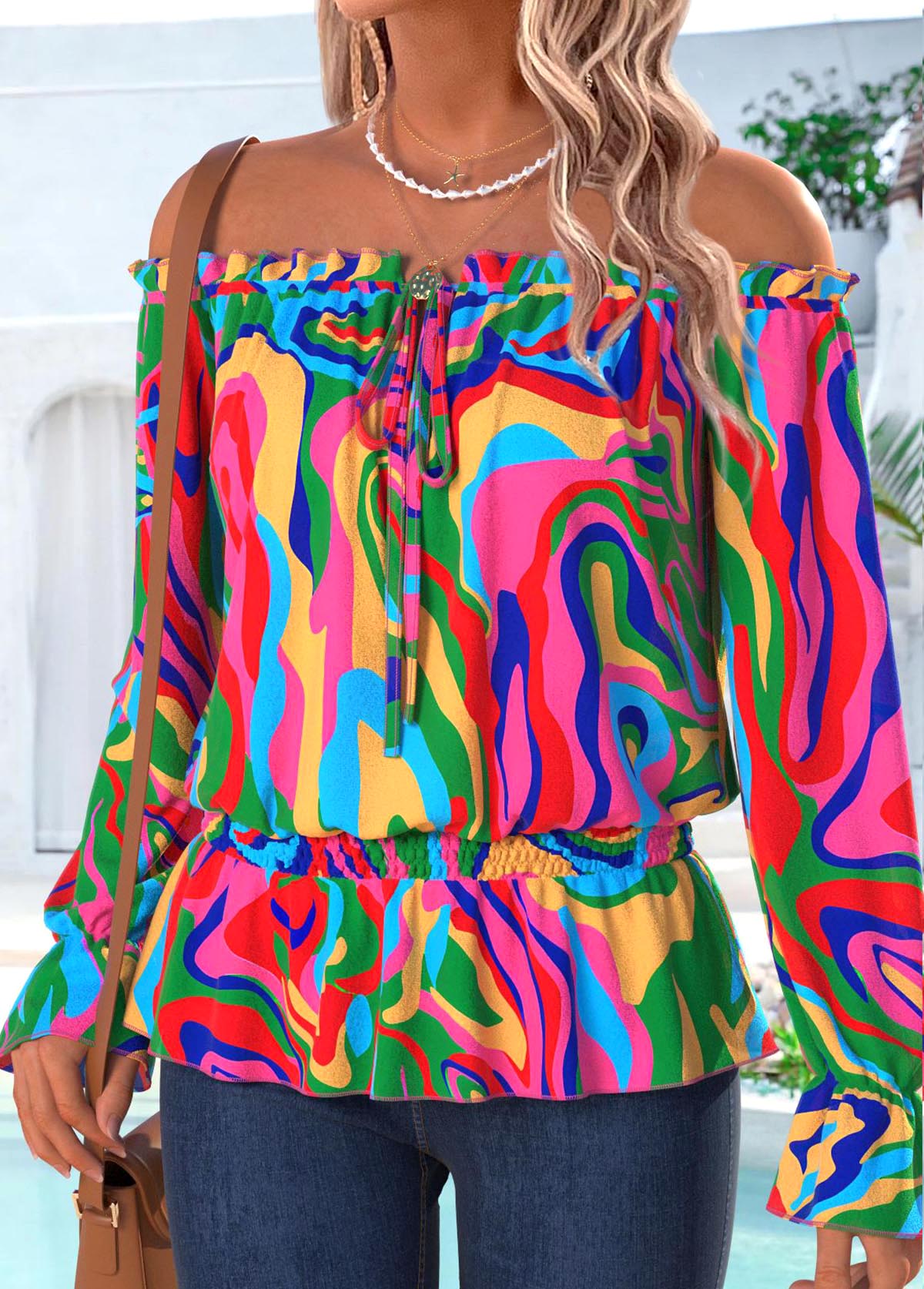Multi Color Frill Geometric Print Blouse | picture 