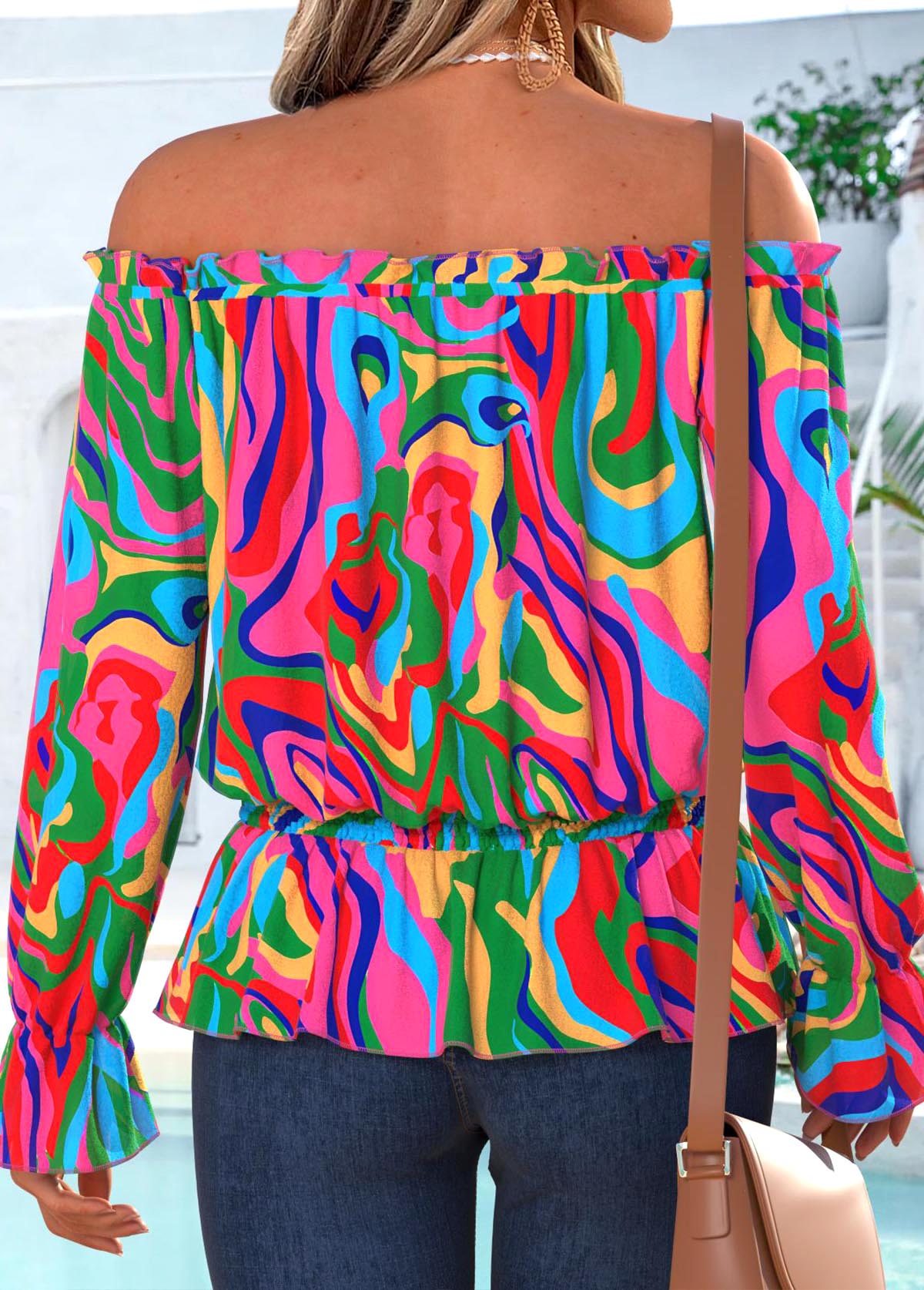 Multi Color Frill Geometric Print Blouse | picture 