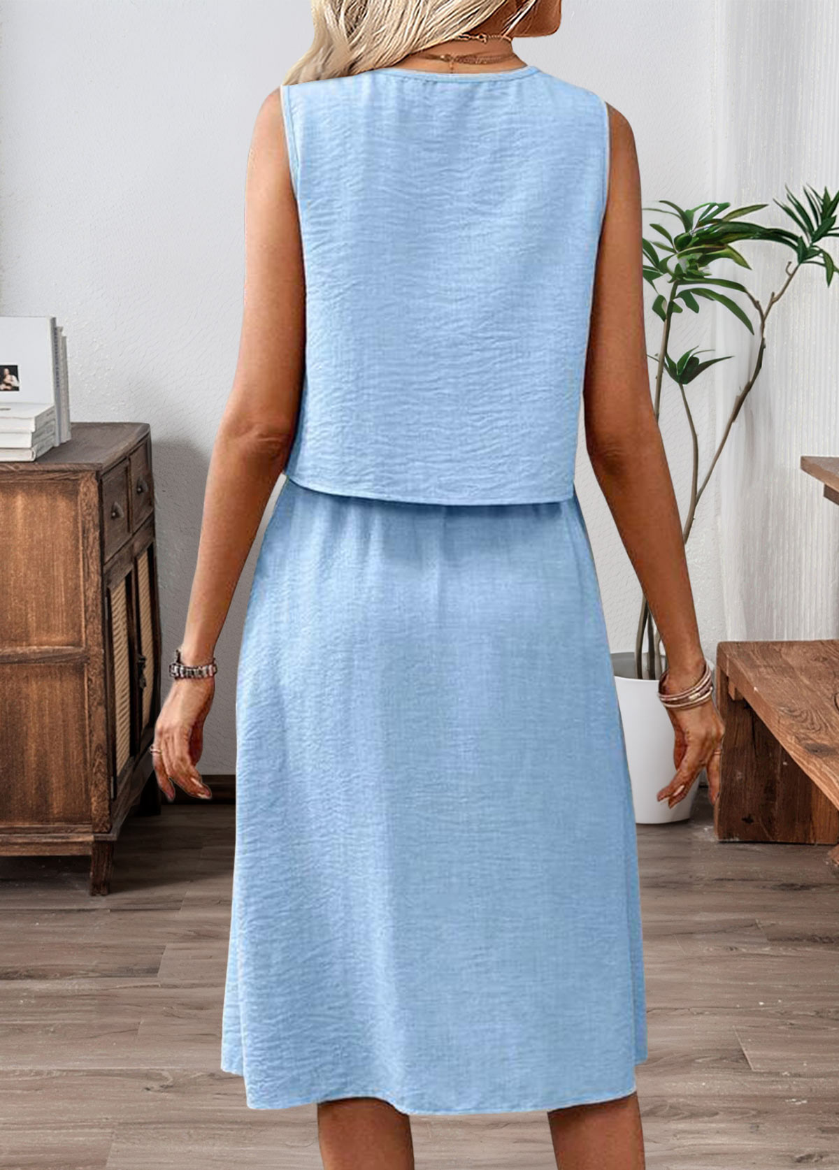 Sky Blue Tummy Coverage Sleeveless Top and Skirt | picture 