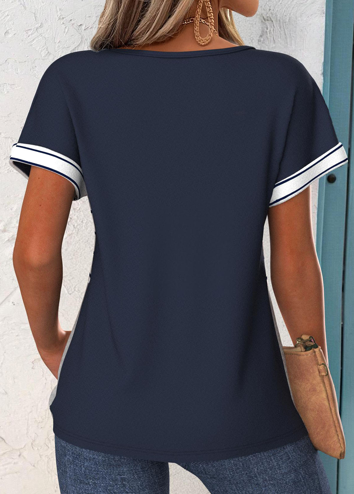 Navy Tummy Coverage Striped Short Sleeve T Shirt | picture 
