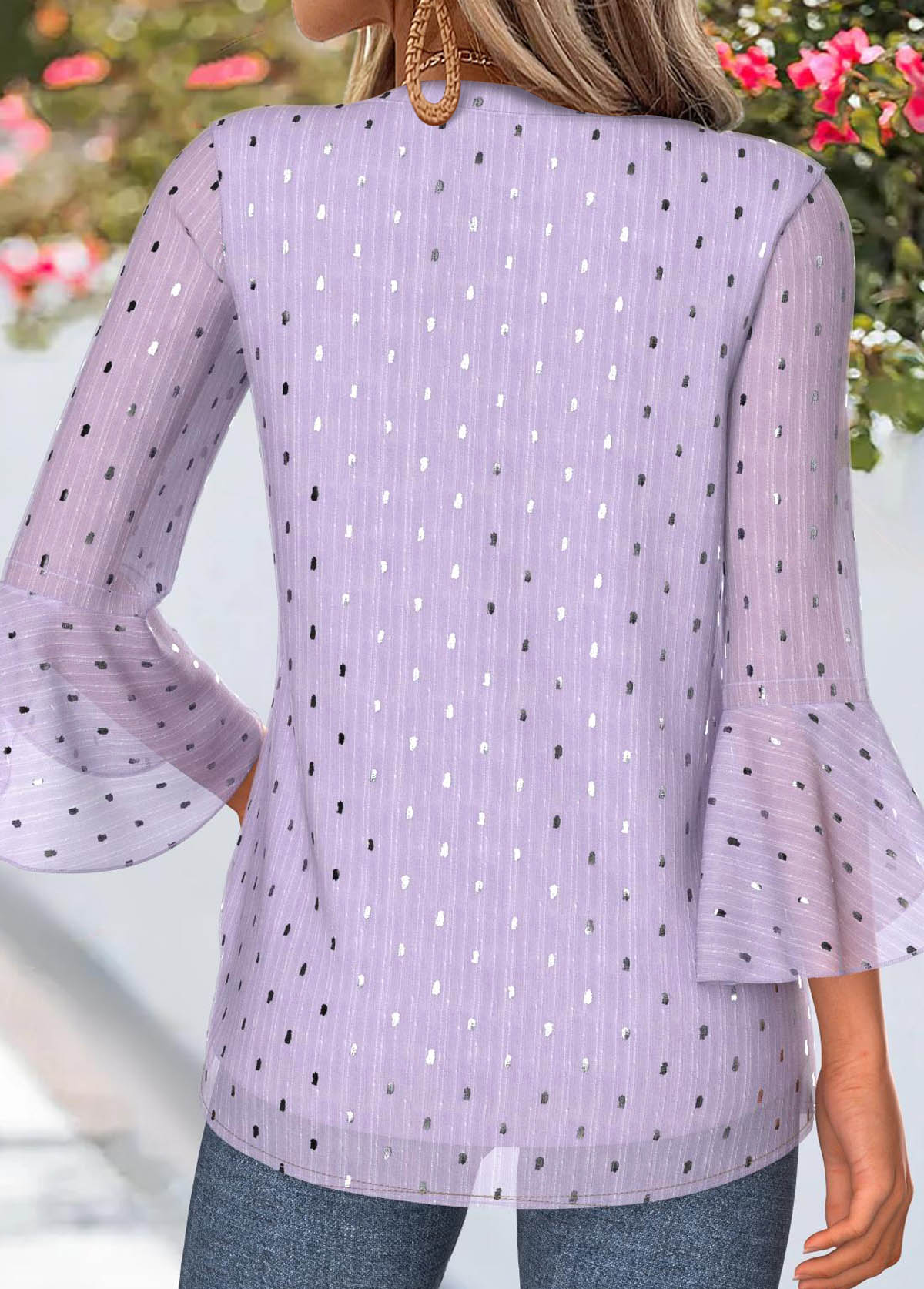 Light Purple Tummy Coverage 3/4 Sleeve Split Neck Blouse | picture 