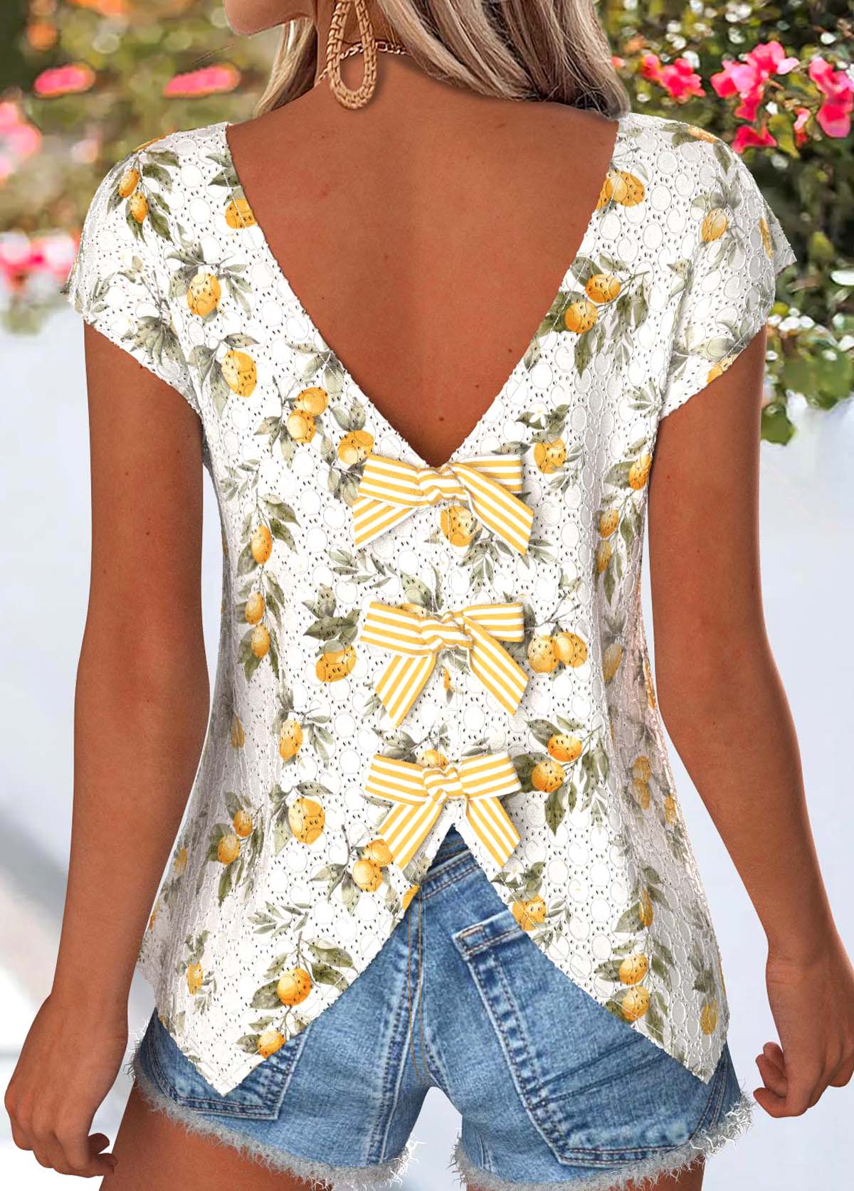 Light Yellow Tummy Coverage Plants Print T Shirt | picture 