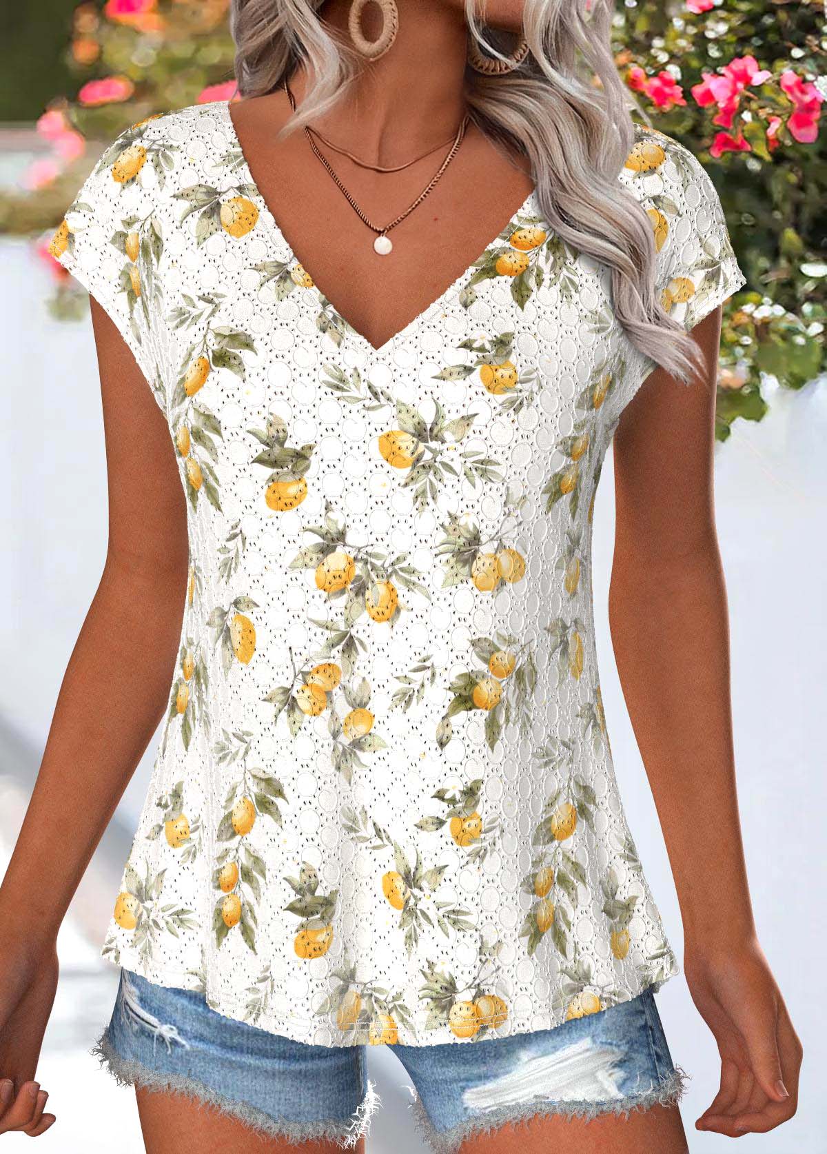 Light Yellow Tummy Coverage Plants Print T Shirt | picture 