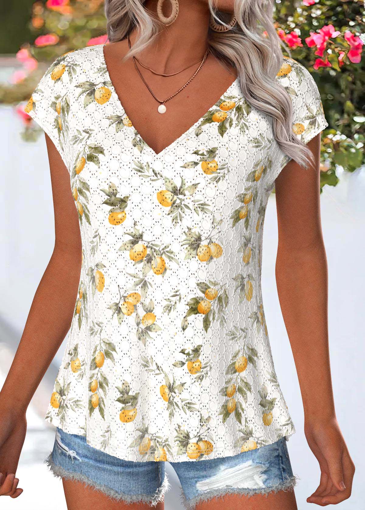 Light Yellow Tummy Coverage Plants Print T Shirt | picture 
