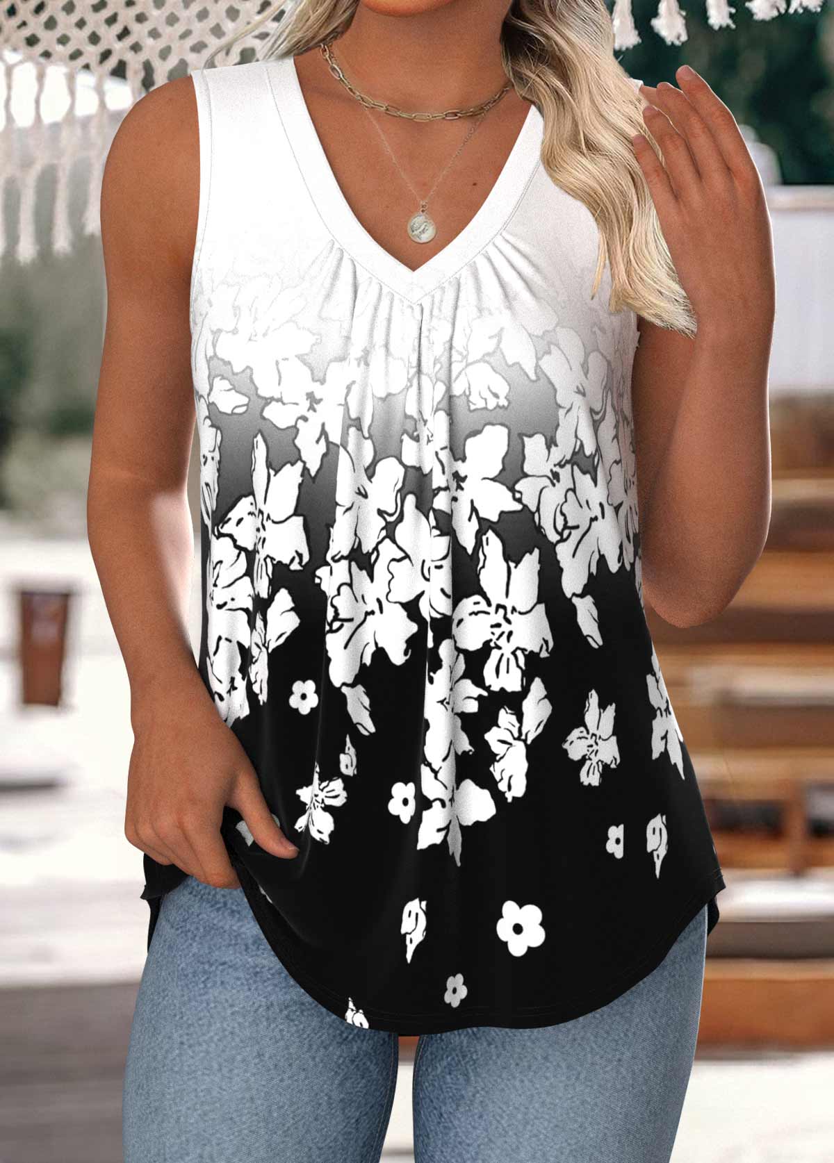 White Tummy Coverage Sleeveless V Neck Tank Top | picture 