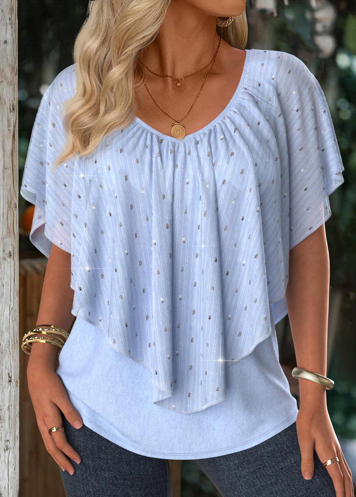 Light Blue Tummy Coverage Sleeveless V Neck T Shirt | picture 