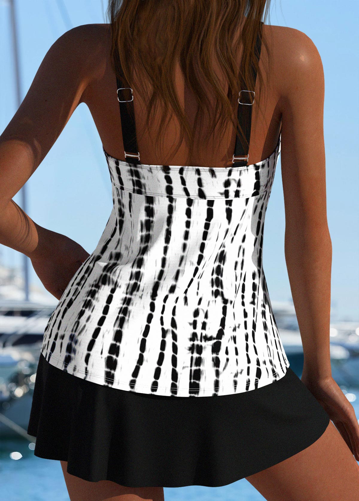 Tummy Coverage Mid Waisted Tie Dye Print Tankini Set | picture 