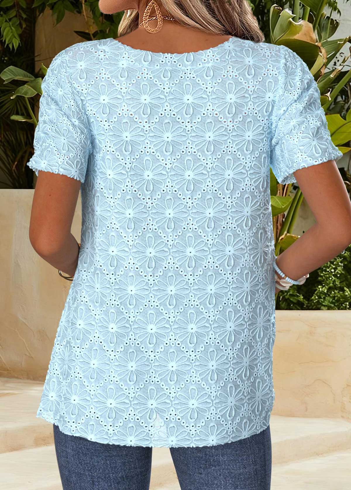 Light Blue Tummy Coverage Short Sleeve Square Neck Blouse | picture 