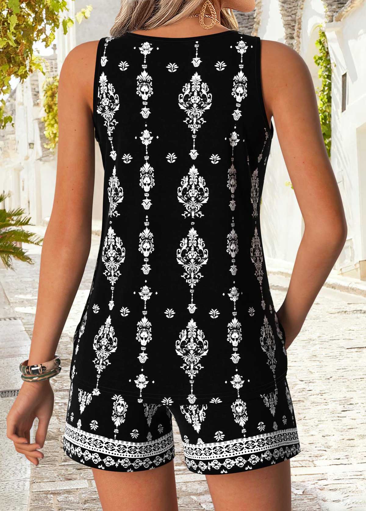 Black Tummy Coverage Tribal Print Sleeveless Tank Top | picture 