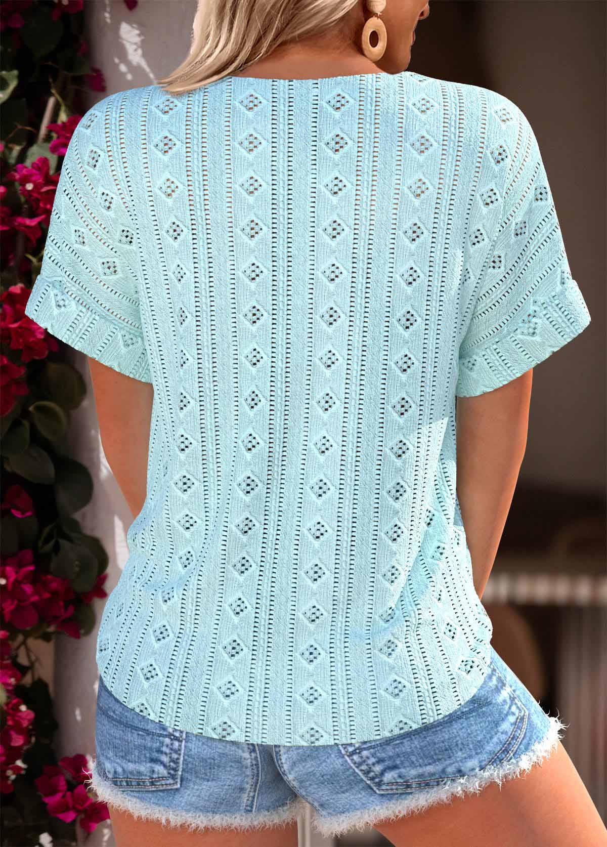 Mint Green Short Sleeve Split Neck Blouse | picture 