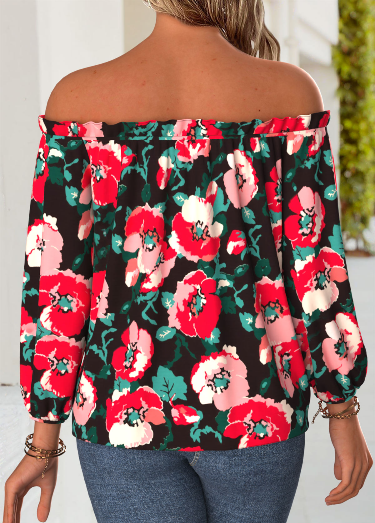 Multi Color Frill Floral Print Long Sleeve Blouse | picture 