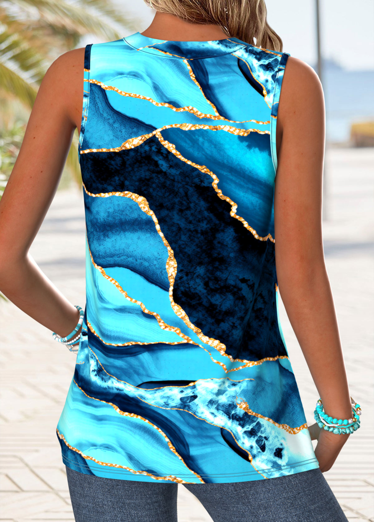 Blue Ombre Sleeveless V Neck Tank Top | picture 