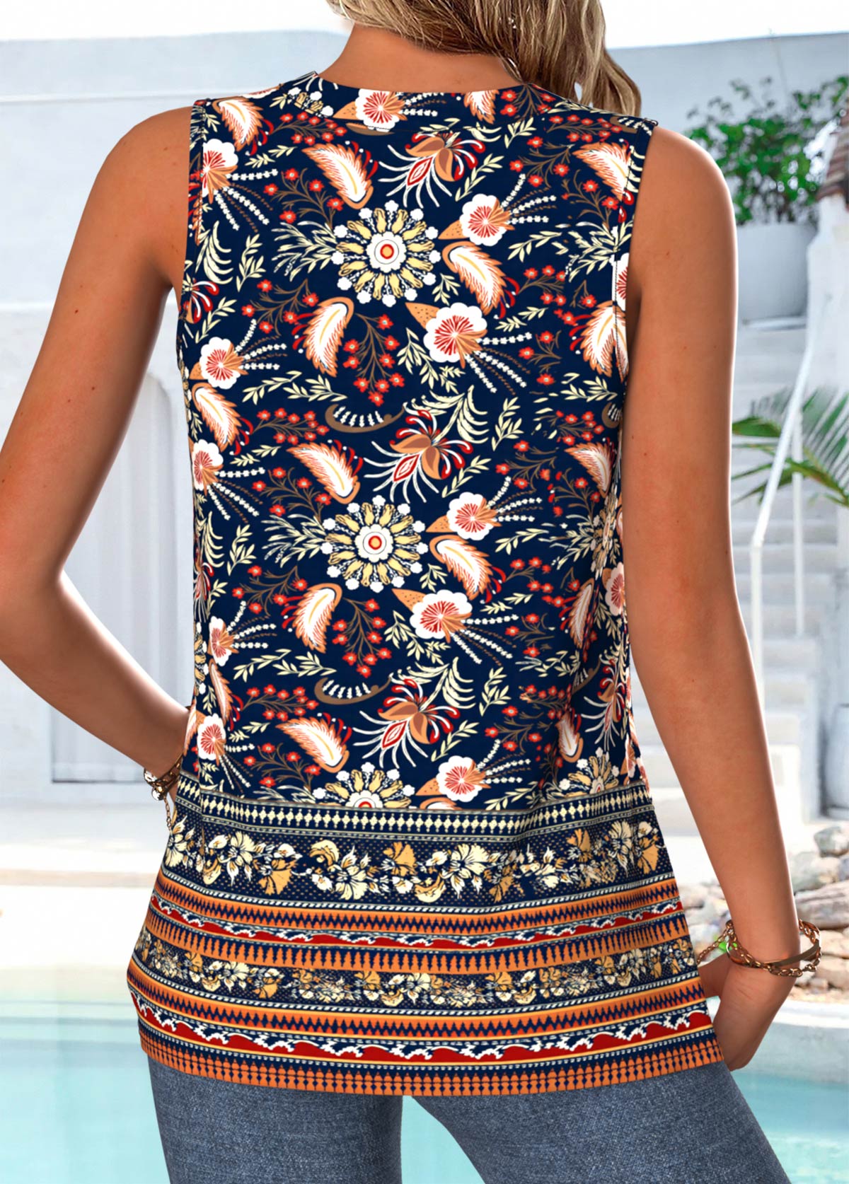 Multi Color Paisley Print Sleeveless V Neck Tank Top | picture 