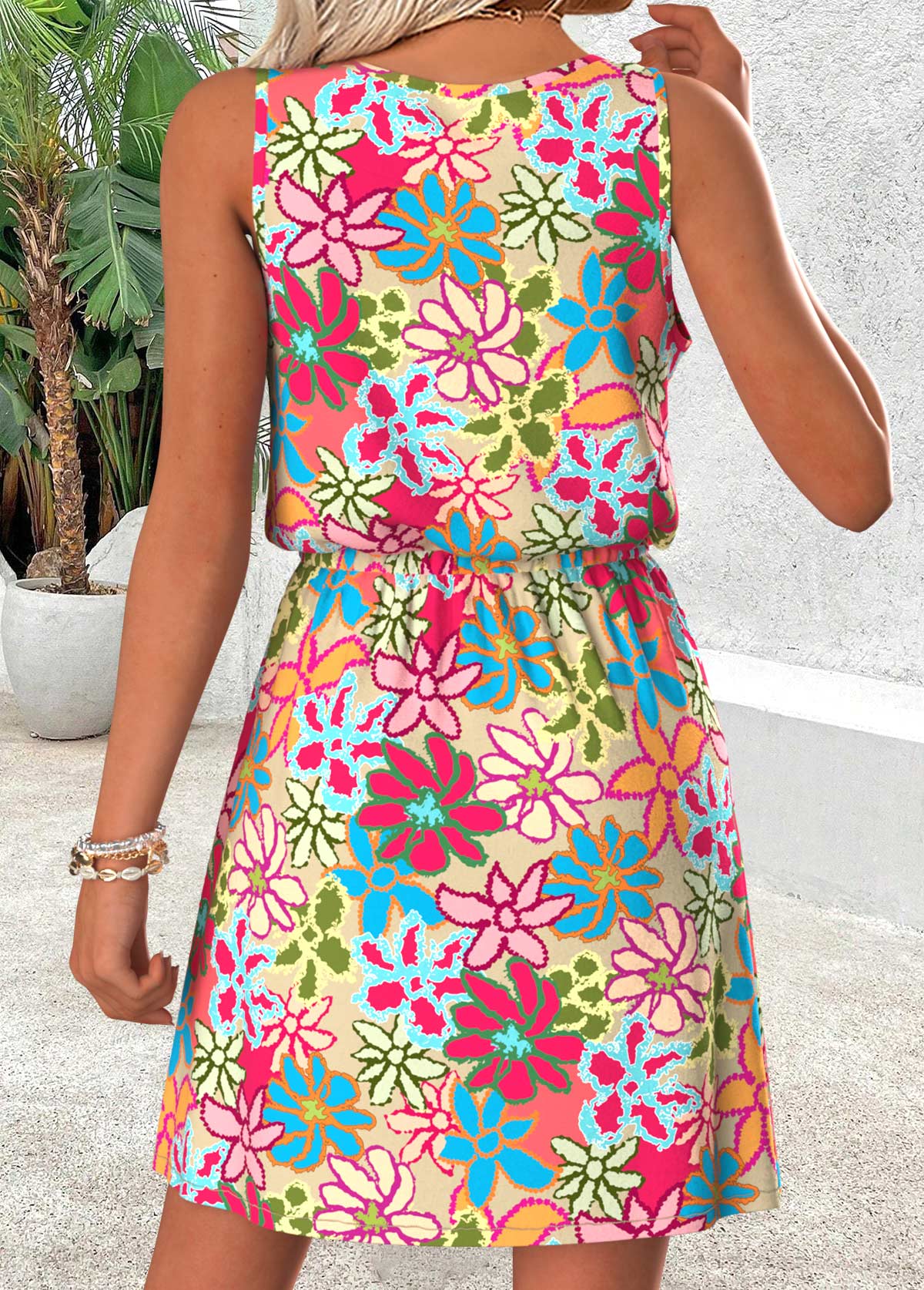 Multi Color Tummy Coverage Floral Print Short Sleeveless Dress | picture 