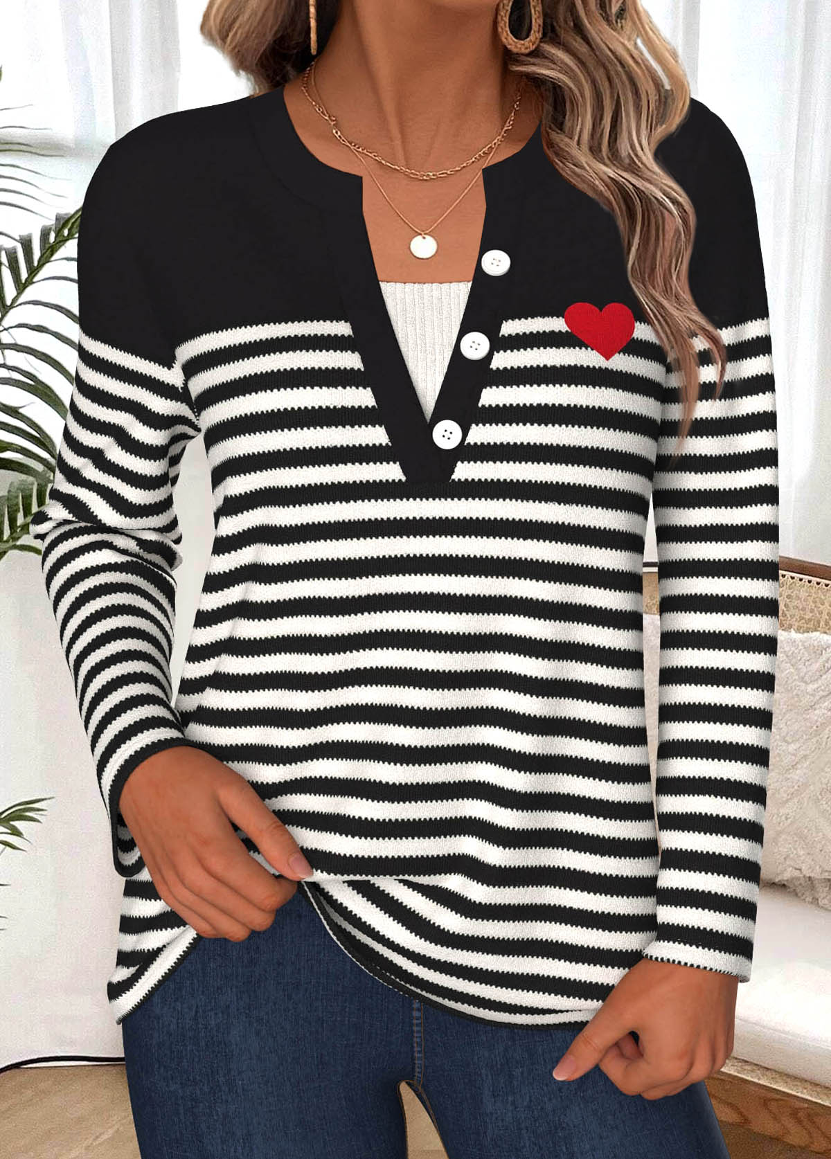 Black Tummy Coverage Striped Long Sleeve T Shirt | picture 